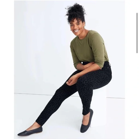 NWT✨$158 MADEWELL✨Flocked Velvet Black Leopard Denim Jeans Limited Ed Size 28,31 - Picture 9 of 11